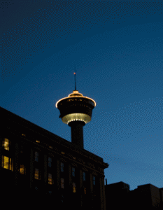 Photo by Brian Dixon. Though the Sky 360—the rotating restaurant at the top of the Calgary Tower—didn’t stop spinning for Earth Hour, the lights on the outside of the tower were flicked off.
