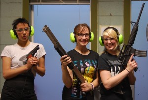 Charlies Angels? Selina Renfrow, Kelsey Hipkin and Gabrielle Domanski at The Shooting Edge in Calgary. Photo by Eli Callan.