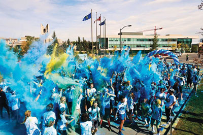 Colour-U Blue is back this year! Get ready to be ‘blueified’ (Photo from the 2013 run).  Photo courtesy: MRU Recreation