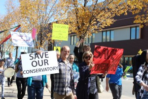 Staff and Students came together in solidarity to save the music programs at MRU. (Photo by Amber McLinden)